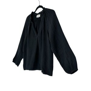 Xirena Top Women's Medium Black gauze V-neck Long sleeve Designer Old Money Goth